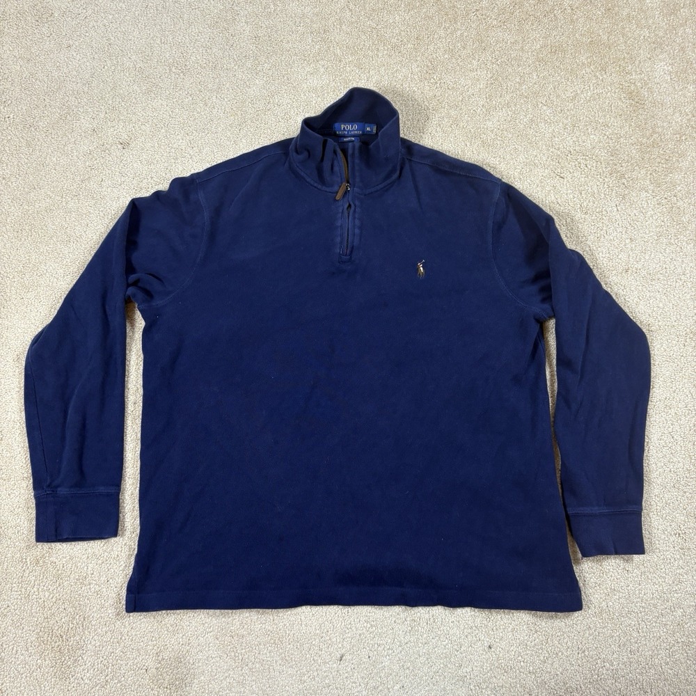 Polo Ralph Lauren 1/4 Zip Pullover Men XL Navy Preppy Estate Rib Pony Money